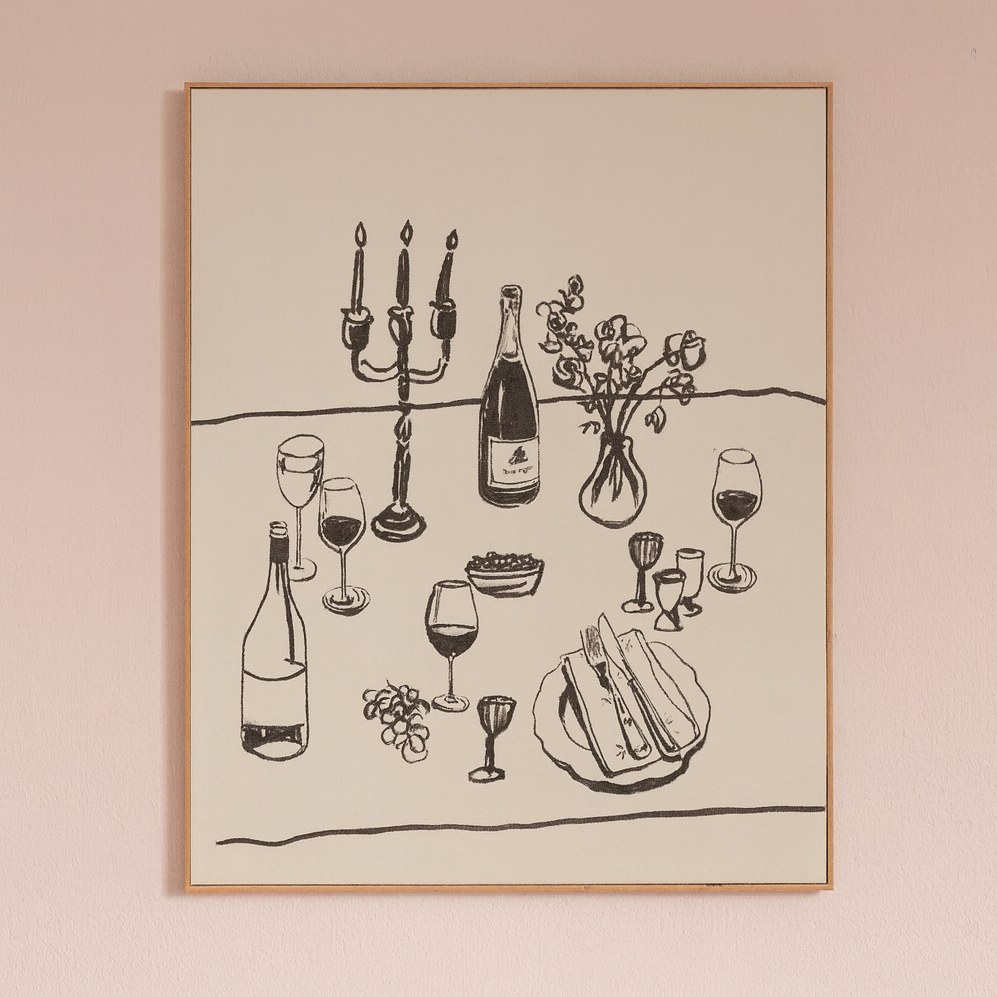 SOIREE TEAK FRAME OIL PAINTING ARTWORK