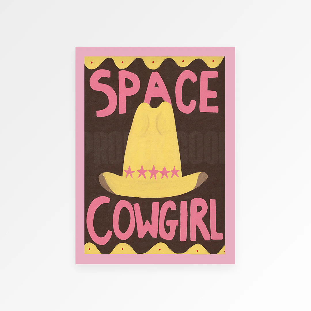PROPER GOOD SPACE COWGIRL PRINT: A3/PINK FRAME
