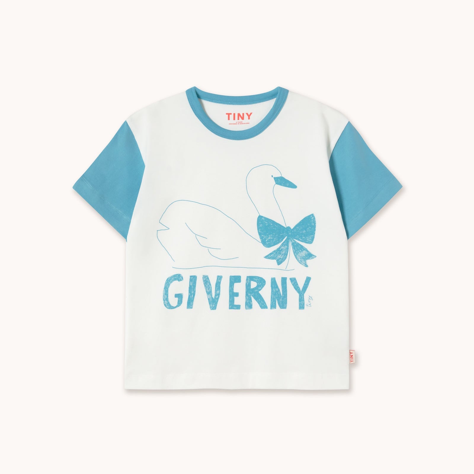 TINY COTTONS BLUE SWAN GRAPHIC TEE: OFF-WHITE