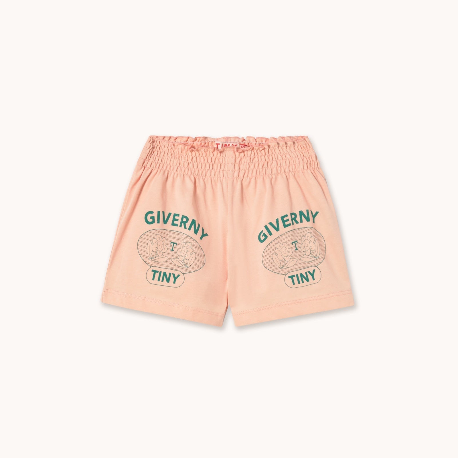 TINY COTTONS GIVERNY GRAPHIC SMOCKED SHORTS: WILD ROSE