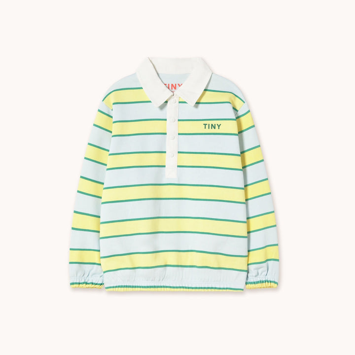 TINY COTTONS RETRO STRIPES POLO SWEATSHIRT: ICE BLUE