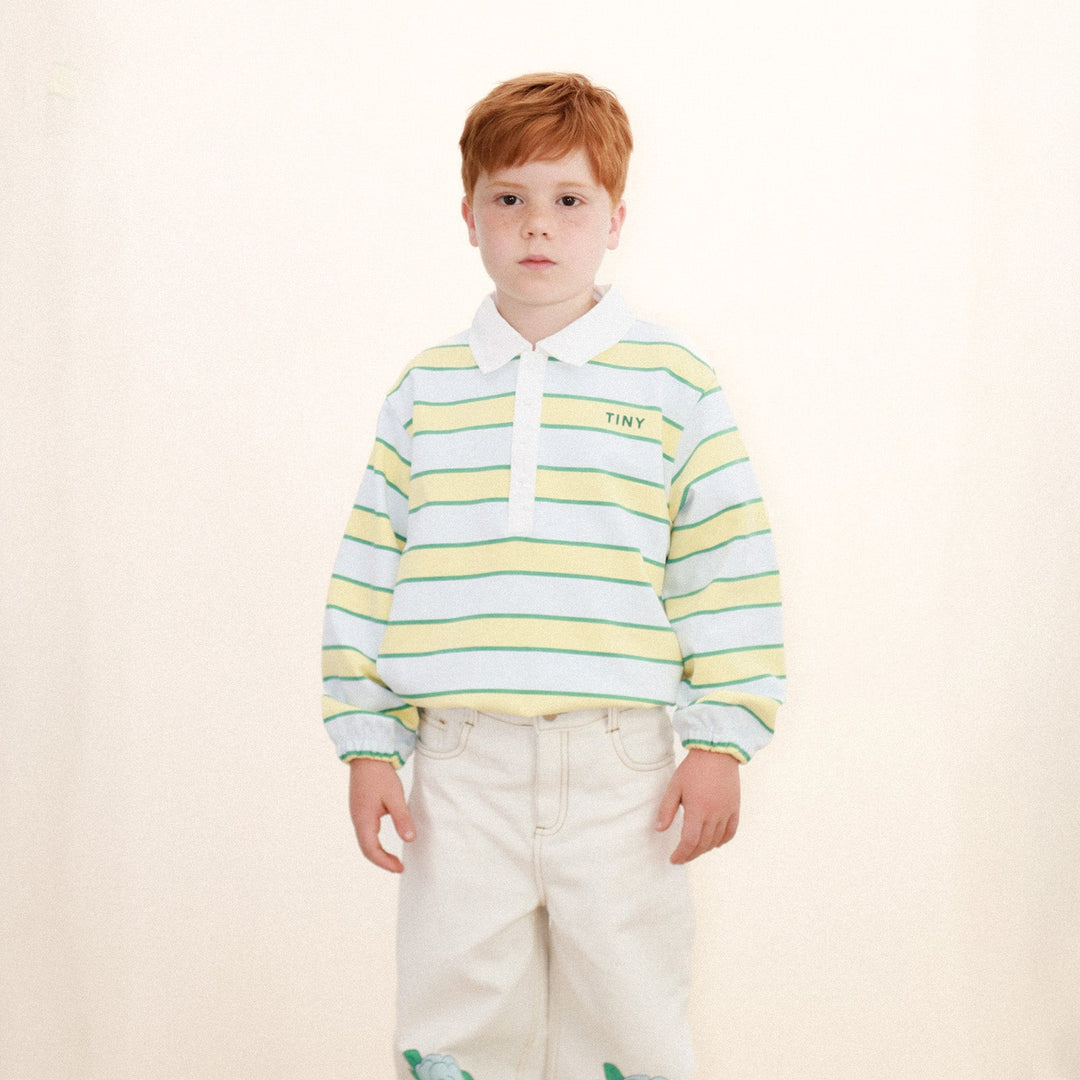 TINY COTTONS RETRO STRIPES POLO SWEATSHIRT: ICE BLUE