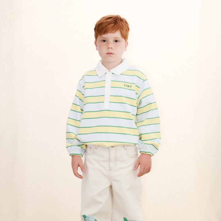 TINY COTTONS RETRO STRIPES POLO SWEATSHIRT: ICE BLUE