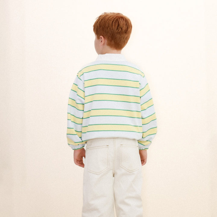 TINY COTTONS RETRO STRIPES POLO SWEATSHIRT: ICE BLUE