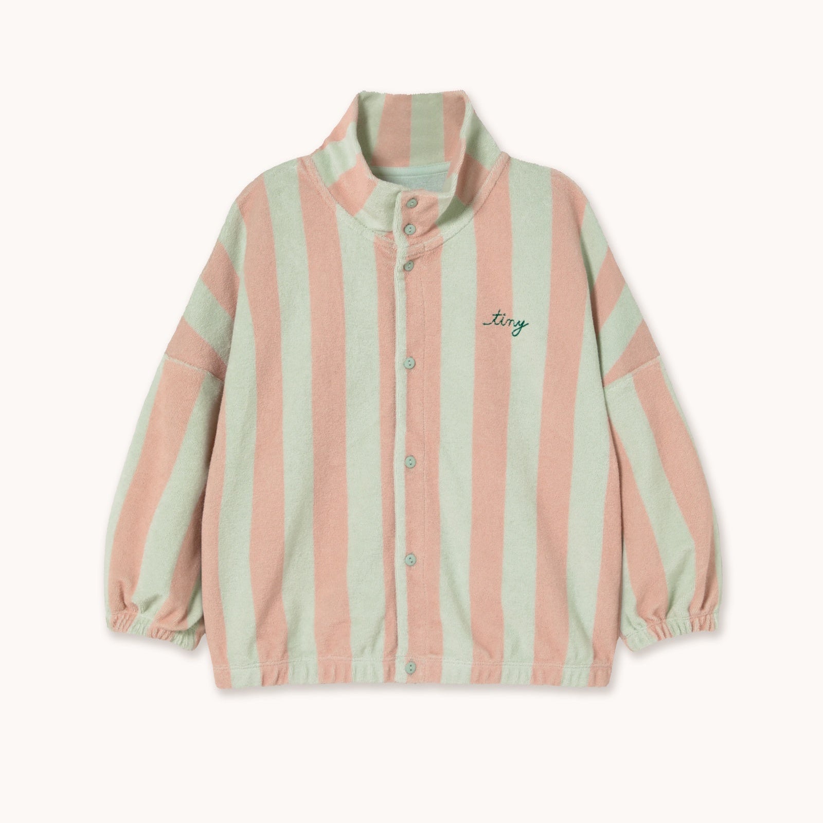 TINY COTTONS STRIPES TOWEL MOCKNECK SWEATSHIRT: WILD ROSE