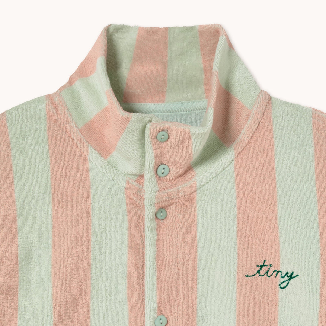 TINY COTTONS STRIPES TOWEL MOCKNECK SWEATSHIRT: WILD ROSE
