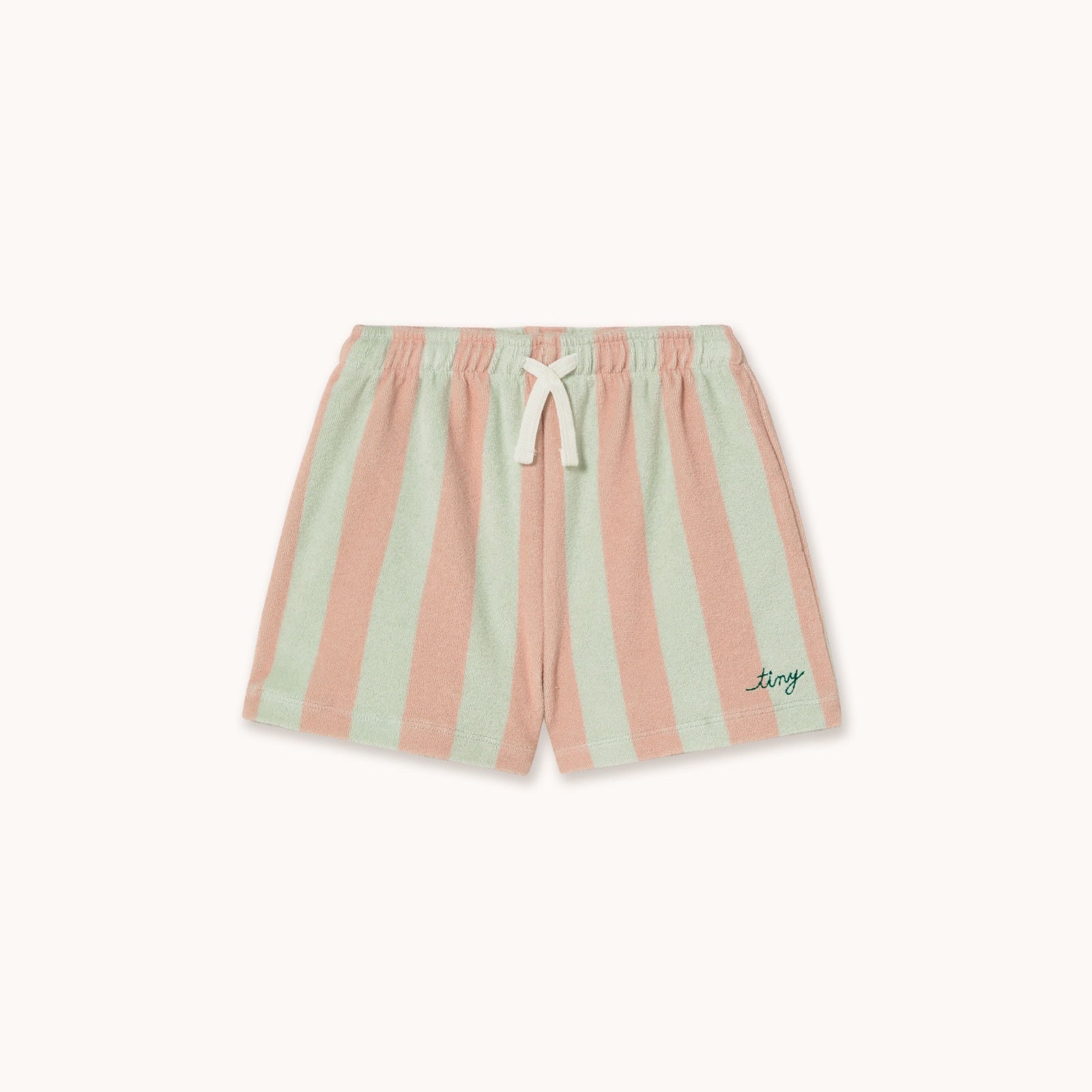 TINY COTTONS STRIPES TOWEL SHORTS: WILD ROSE