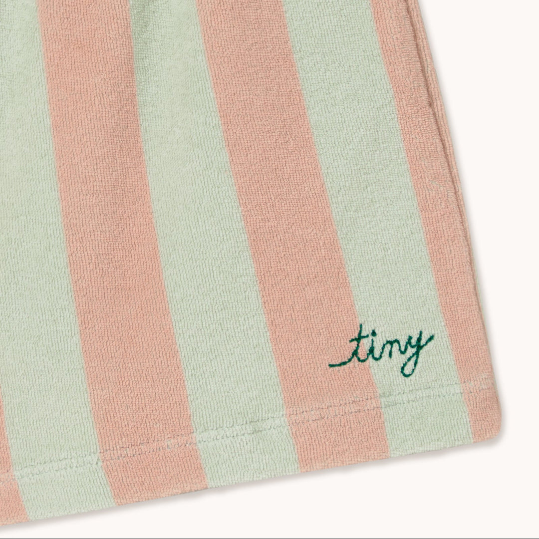TINY COTTONS STRIPES TOWEL SHORTS: WILD ROSE