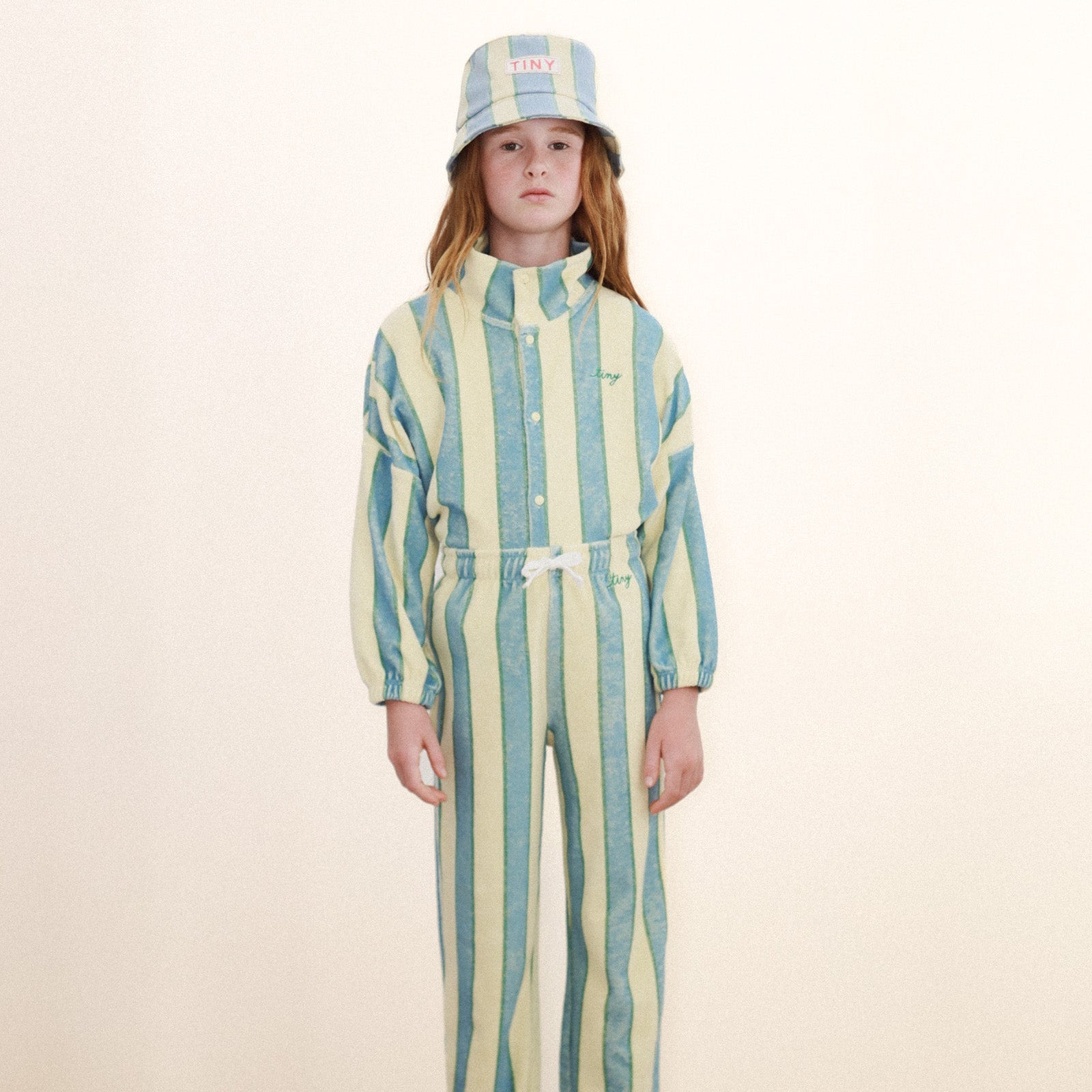 TINY COTTONS RETRO STRIPES TOWEL MOCKNECK SWEATSHIRT: DUSTY YELLOW