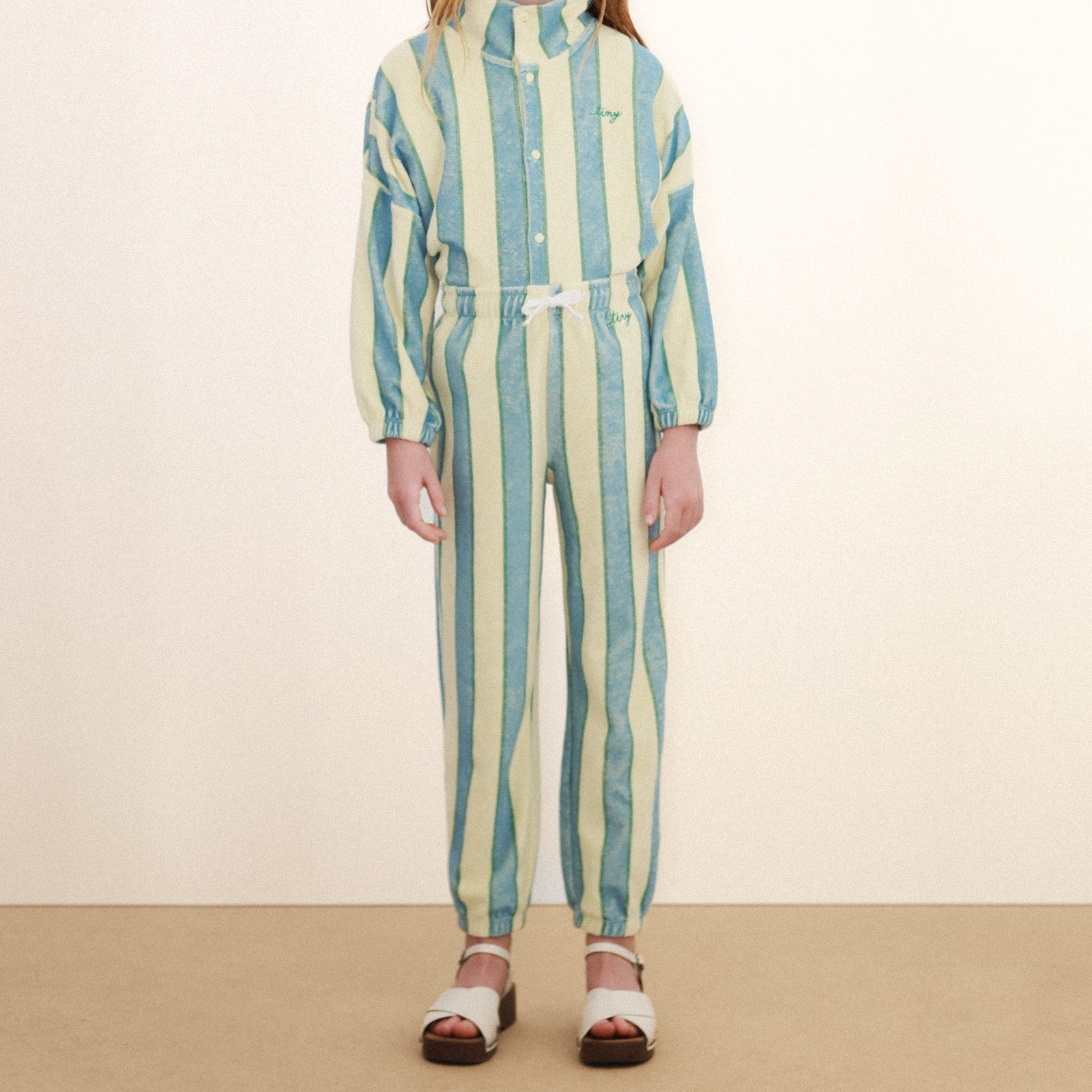 TINY COTTONS RETRO STRIPES TOWEL SWEATPANTS: DUSTY YELLOW