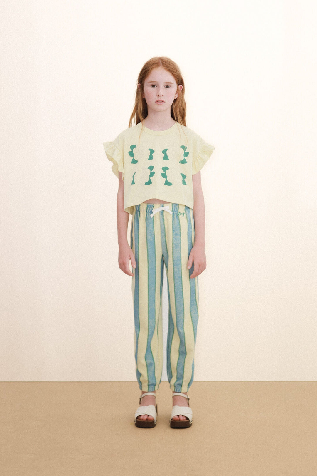 Tiny Cottons Retro Stripes Towel Sweatpants: Dusty Yellow