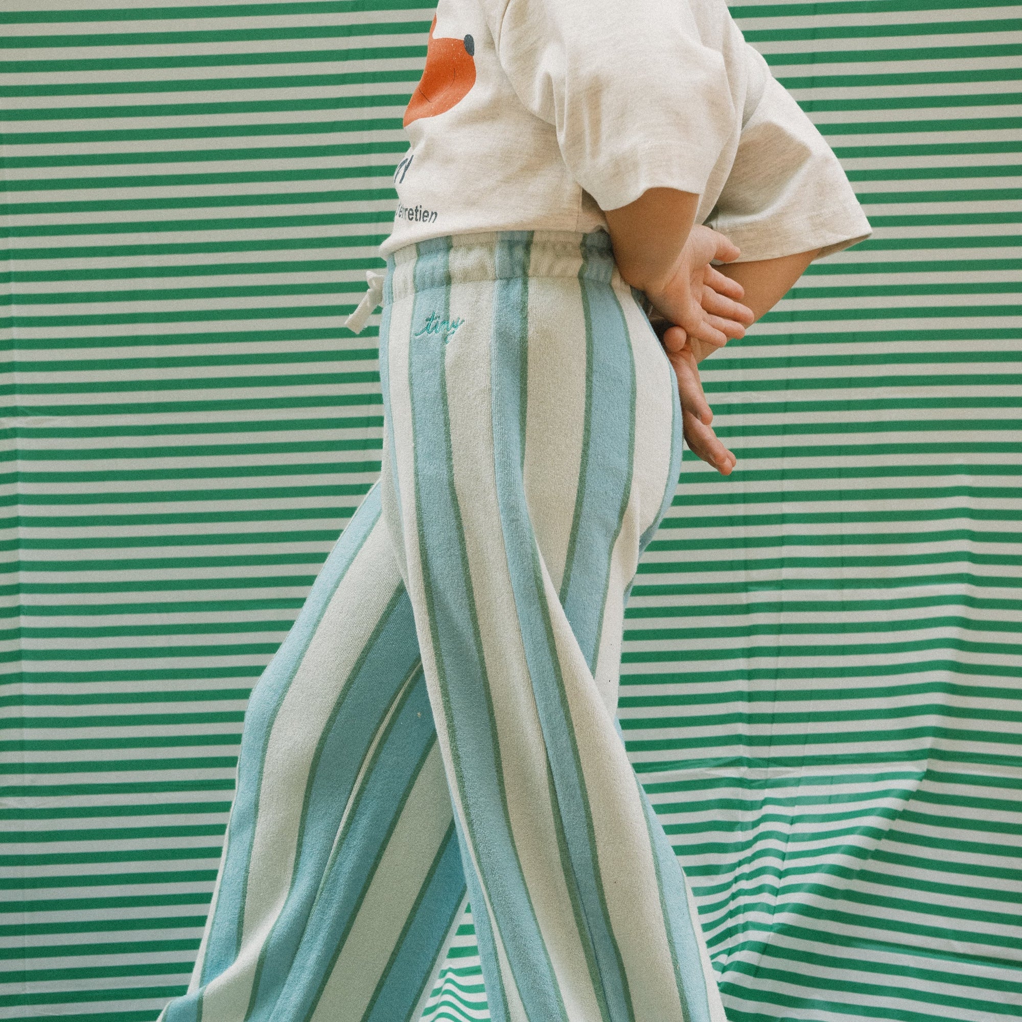 TINY COTTONS RETRO STRIPES TOWEL SWEATPANTS: DUSTY YELLOW