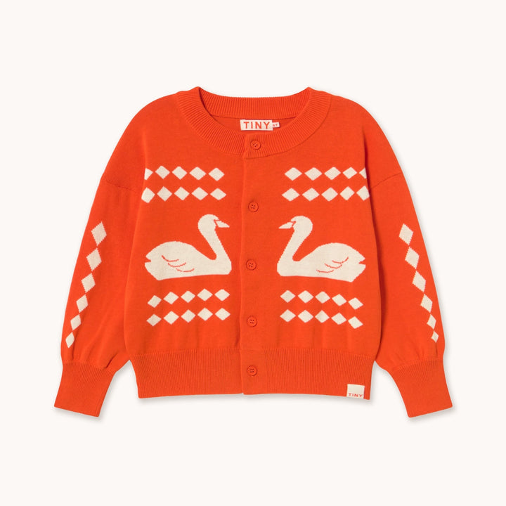 TINY COTTONS SWANS DIAMOND CARDIGAN: SUMMER RED