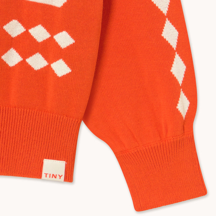 TINY COTTONS SWANS DIAMOND CARDIGAN: SUMMER RED