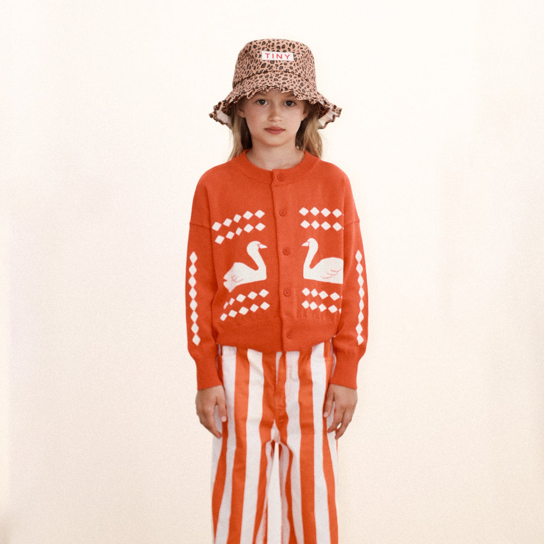 TINY COTTONS SWANS DIAMOND CARDIGAN: SUMMER RED