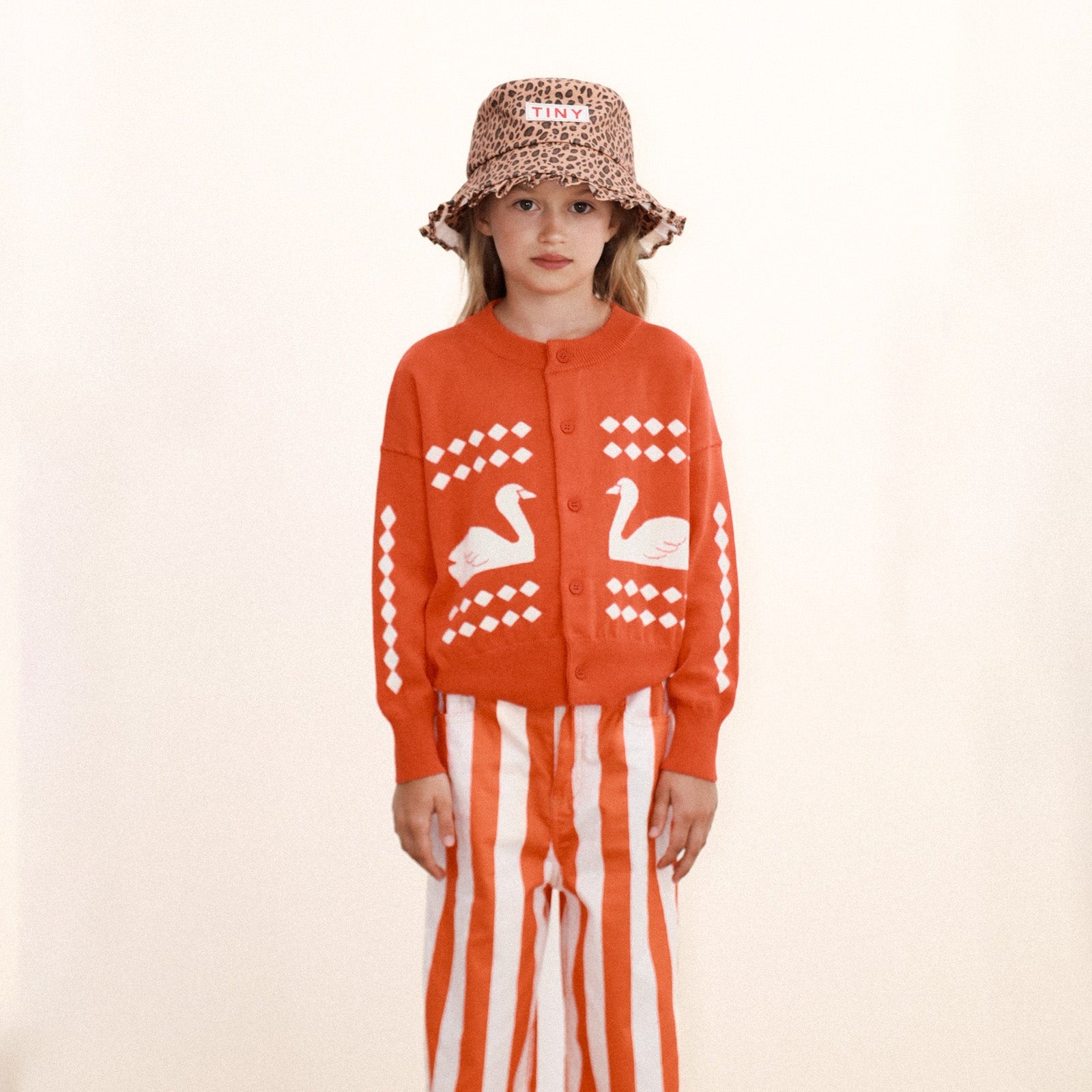 TINY COTTONS SWANS DIAMOND CARDIGAN: SUMMER RED