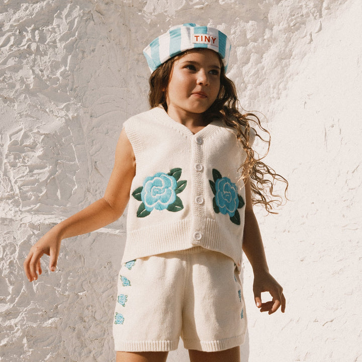 TINY COTTONS FLOWERS KNITTED VEST: LIGHT CREAM
