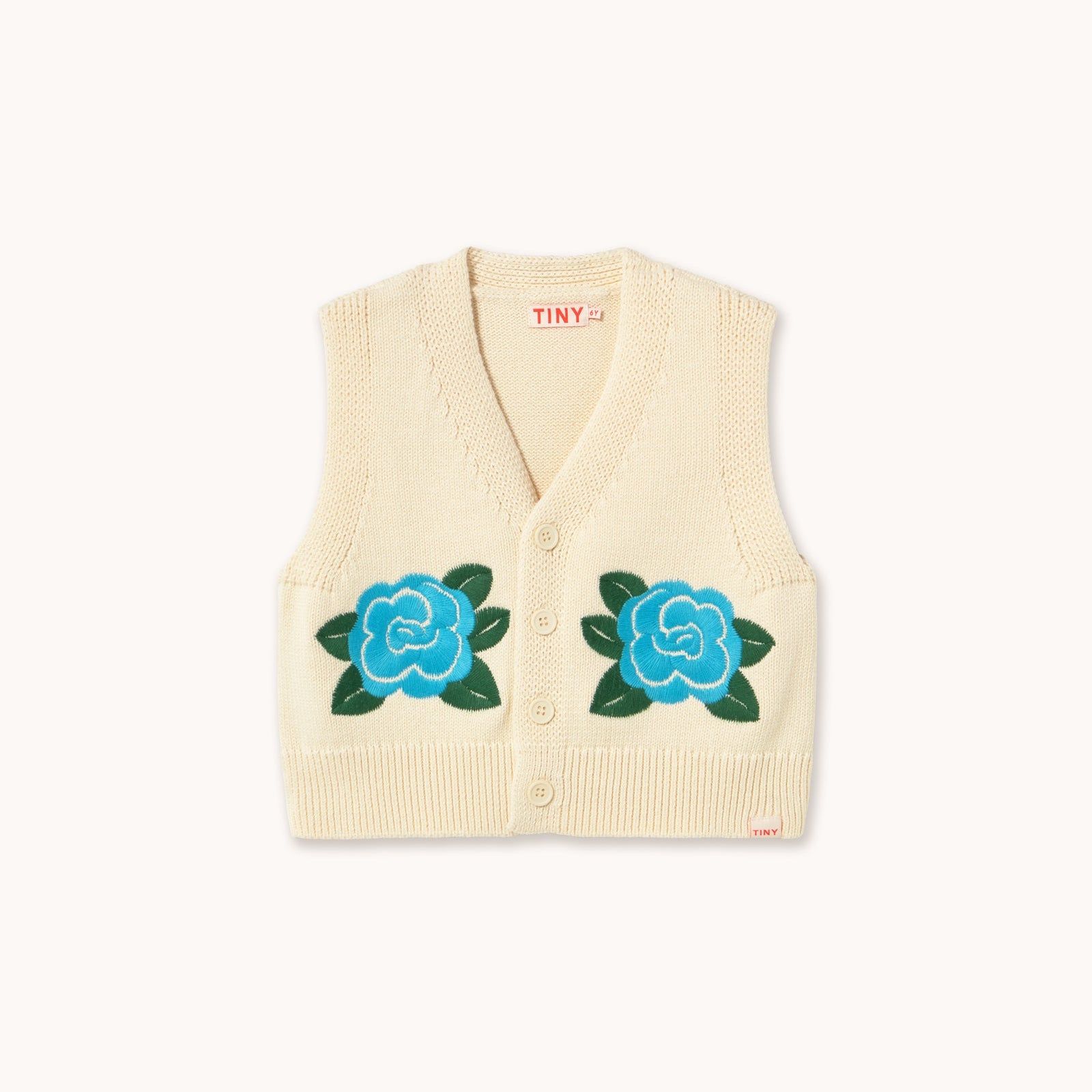 TINY COTTONS FLOWERS KNITTED VEST: LIGHT CREAM