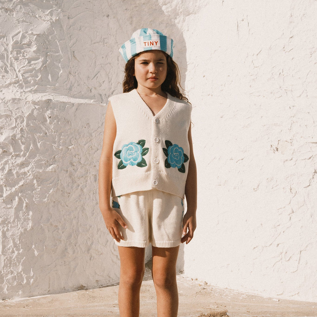 TINY COTTONS FLOWERS KNITTED VEST: LIGHT CREAM