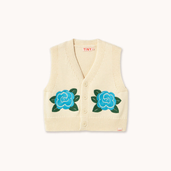 TINY COTTONS FLOWERS KNITTED VEST: LIGHT CREAM – Common Circus