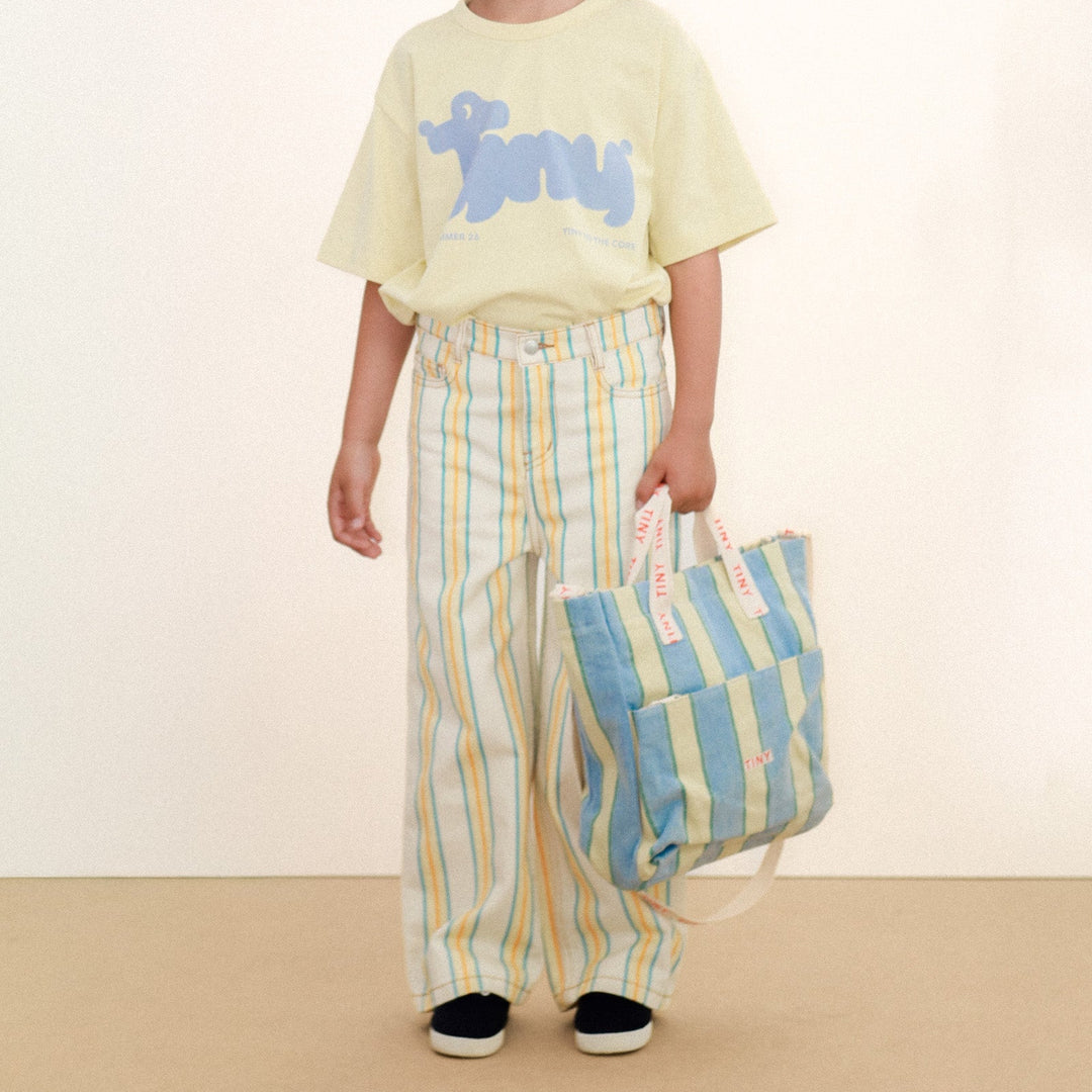 TINY COTTONS RETRO STRIPES SHOES BAG: LIGHT WASH DENIM