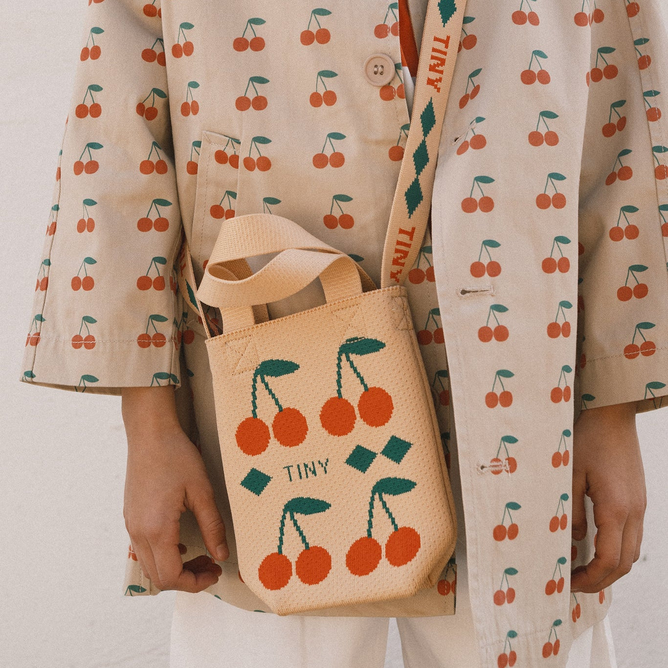 TINY COTTONS CHERRIES MINI BAG: DUSTY YELLOW