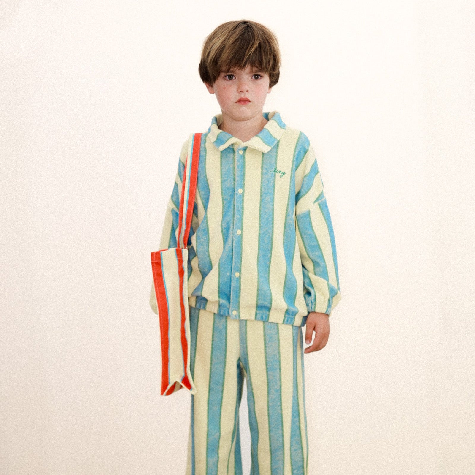 TINY COTTONS RETRO STRIPES TOWEL MOCKNECK SWEATSHIRT: DUSTY YELLOW