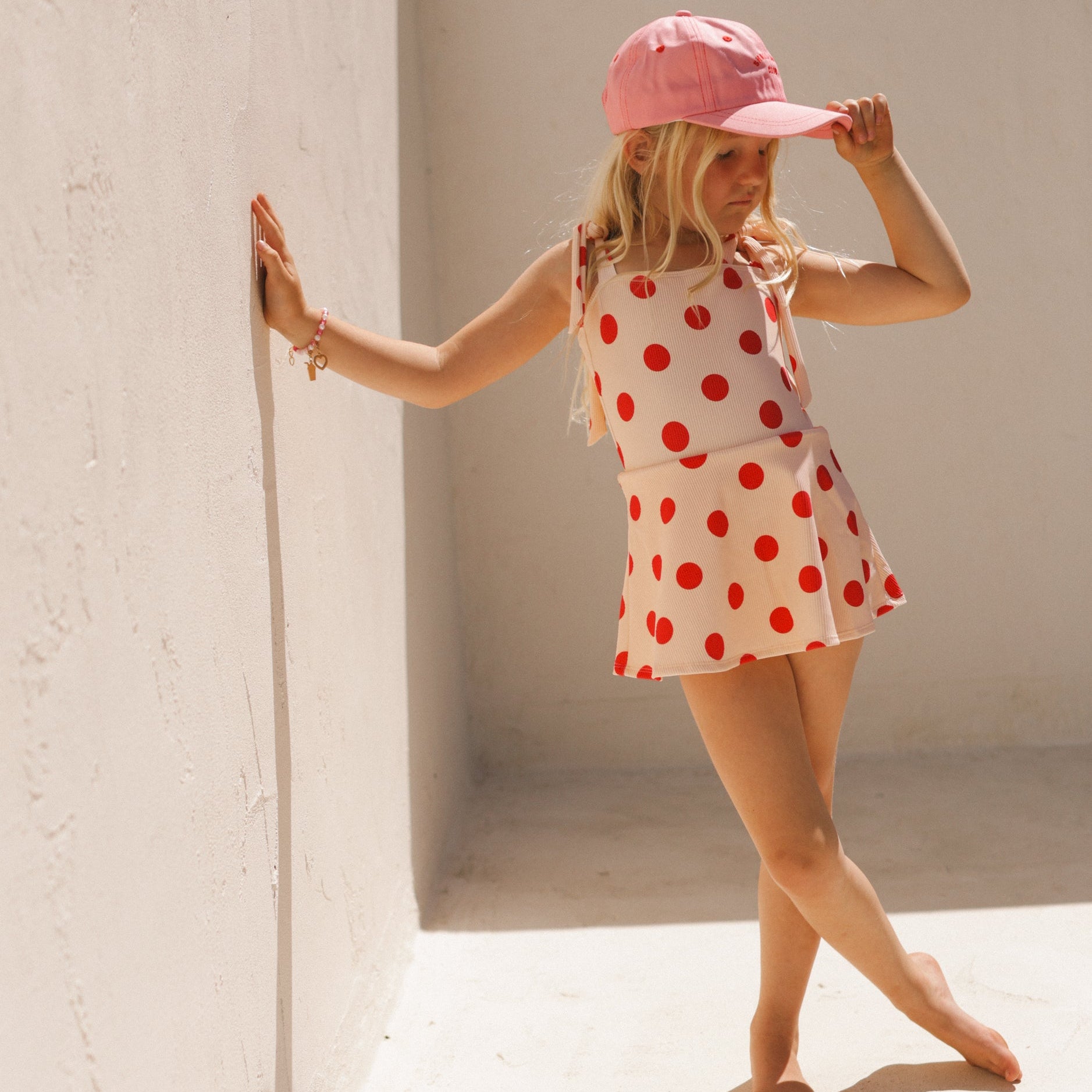 SMALL SWIM CLUB RED POLKA SWIM DRESS