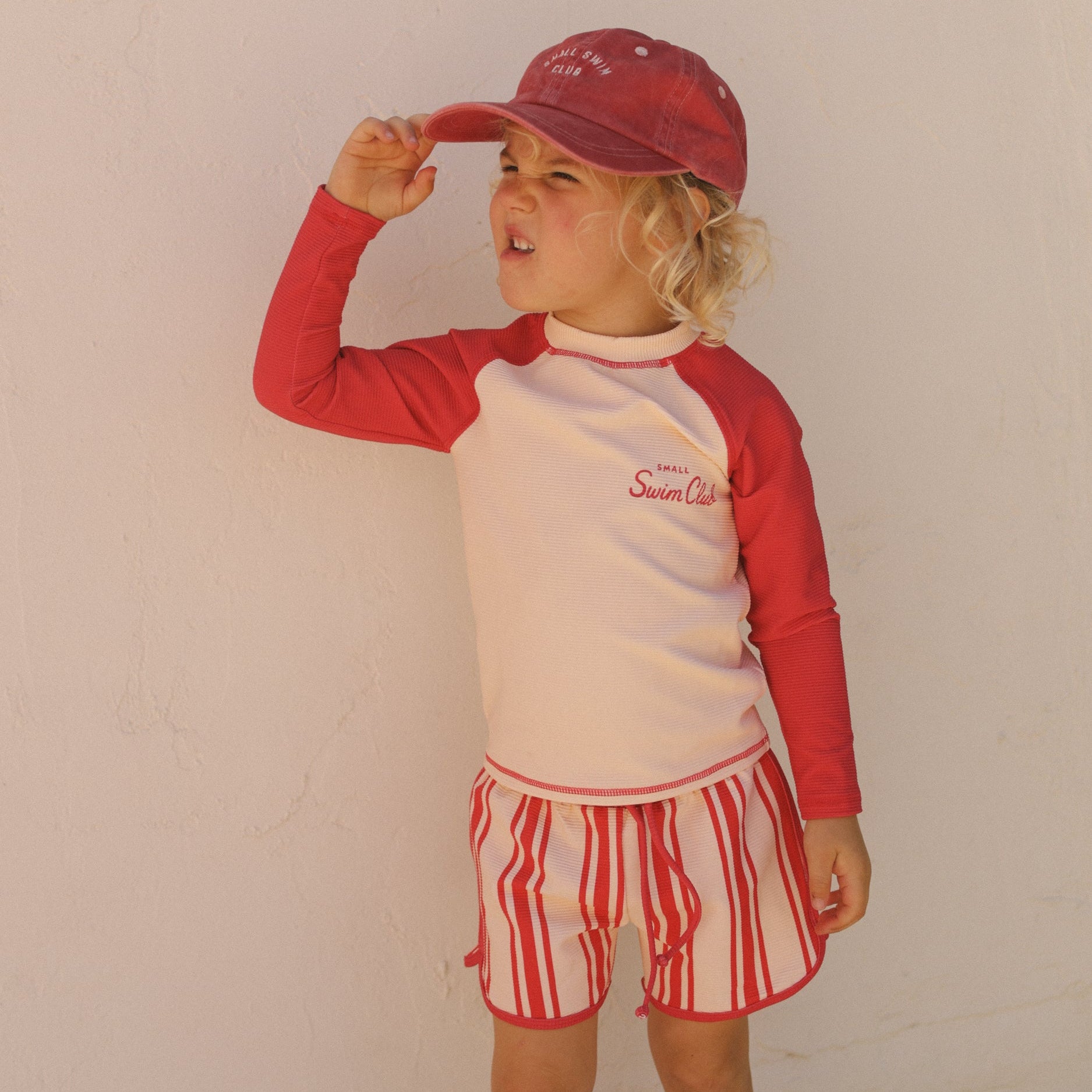 SMALL SWIM CLUB STRIPE SWIM SHORT: RED
