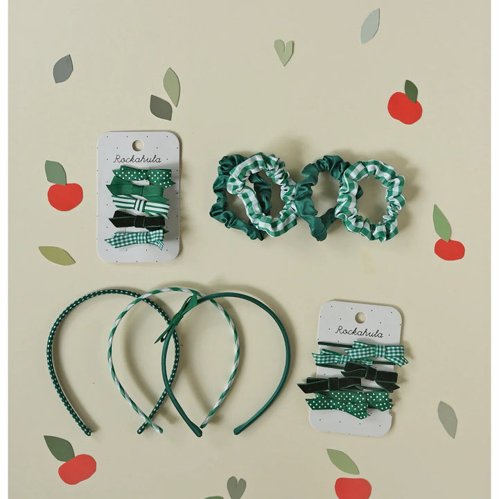 ROCKAHULA KIDS SCHOOL CHECK AND SATIN SCRUNCHIE SET: GREEN
