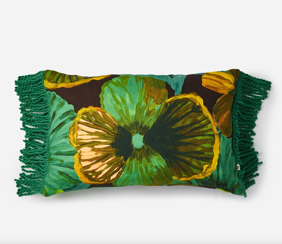BONNIE AND NEIL WILD PANSY CUSHION: EMERALD/ 60X40CM