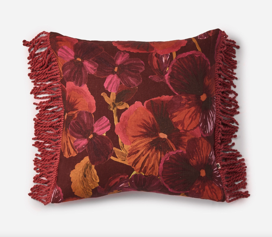 BONNIE AND NEIL WILD PANSY CUSHION: DARK CERISE/ 50CM