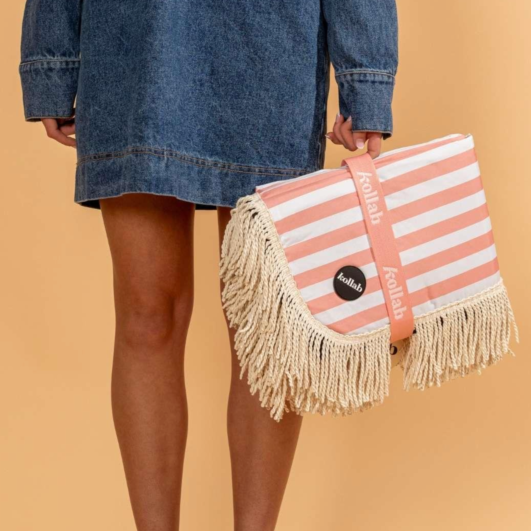 KOLLAB FRINGED MEDIUM PICNIC MAT: CORAL STRIPE