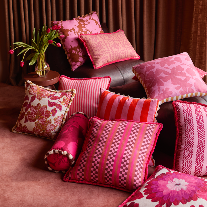 BONNIE AND NEIL PINSTRIPE CUSHION: ROSE/50CM