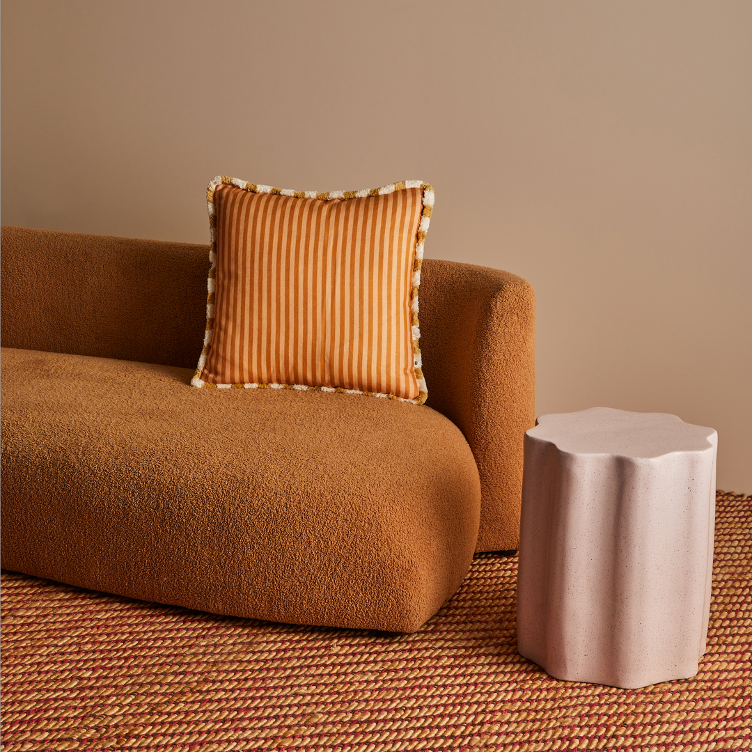 BONNIE AND NEIL PINSTRIPE CUSHION: NUTMEG/50CM