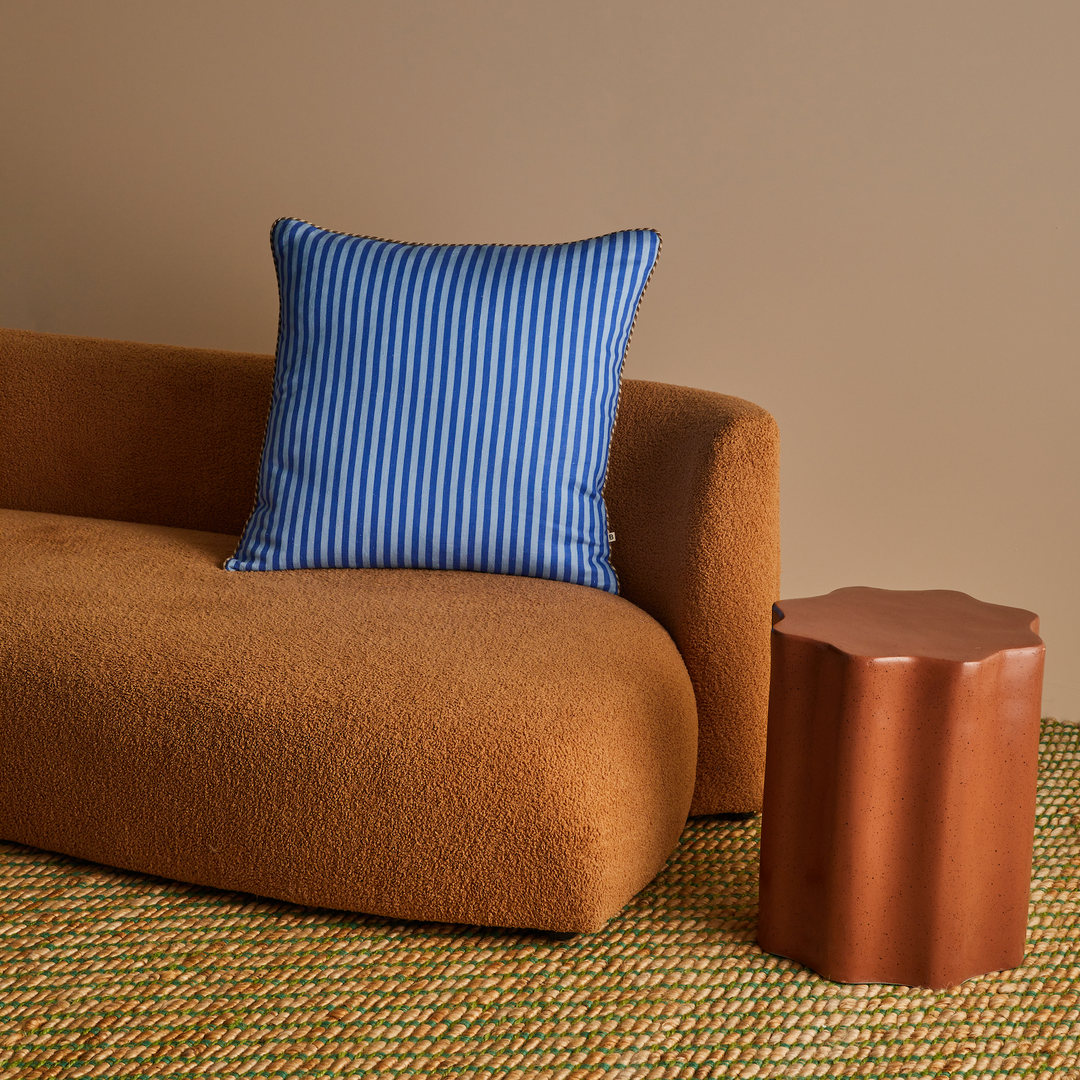 BONNIE AND NEIL PINSTRIPE CUSHION: BLUE/60CM