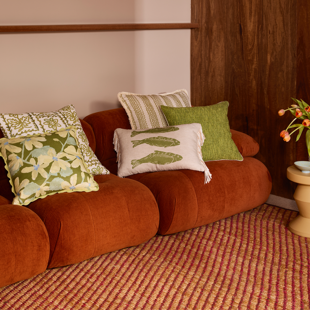 BONNIE AND NEIL MINI WAVE CUSHION: OLIVE/60CM