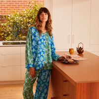 BONNIE AND NEIL FLANNEL FLOWER PYJAMAS: BLUE GREEN