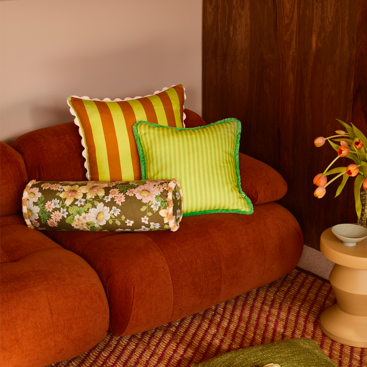 BONNIE AND NEIL BOLD STRIPE CUSHION: LIME/60CM