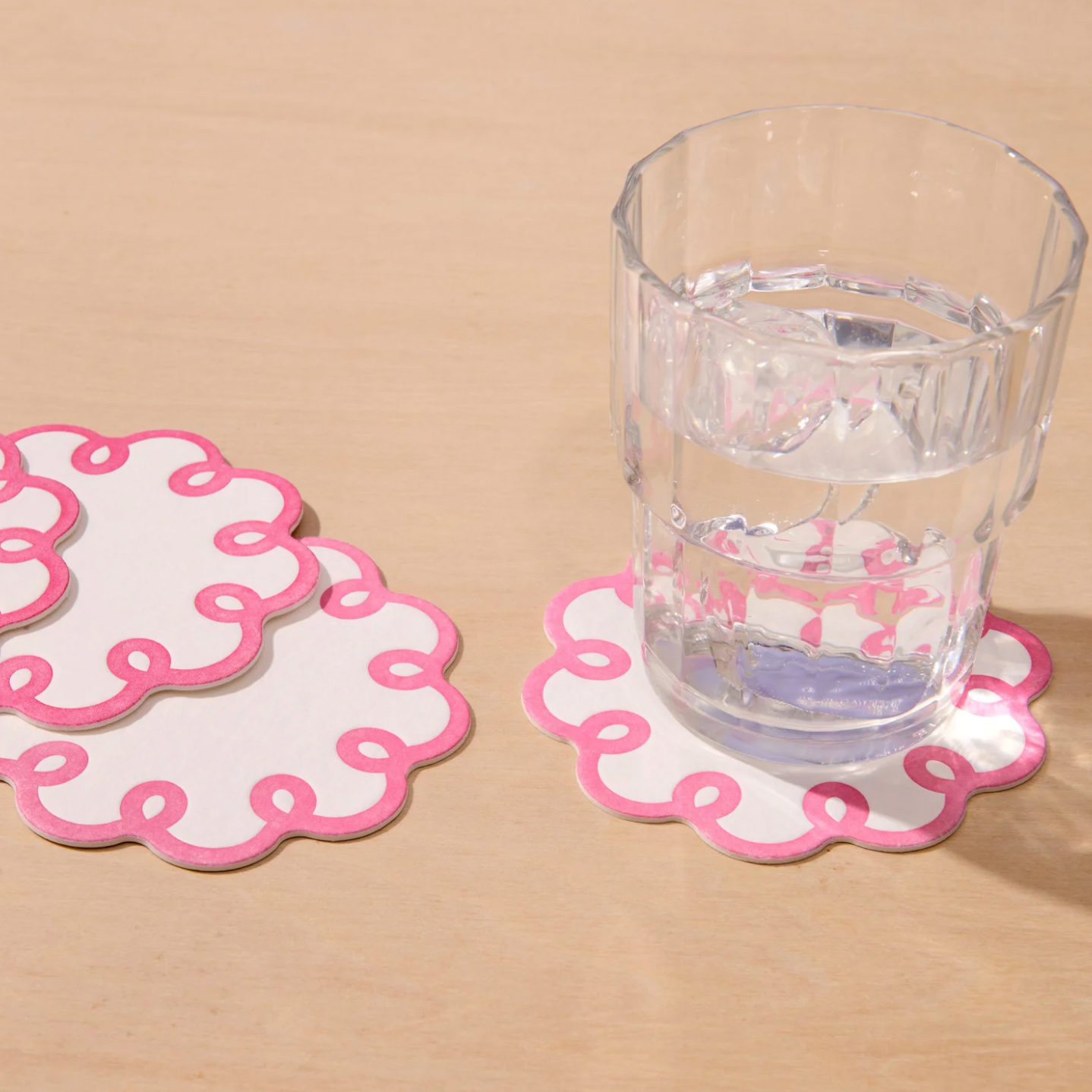 AND HERE WE ARE COQUETTE SCALLOPED VELLUM COASTERS 4PC: PINK