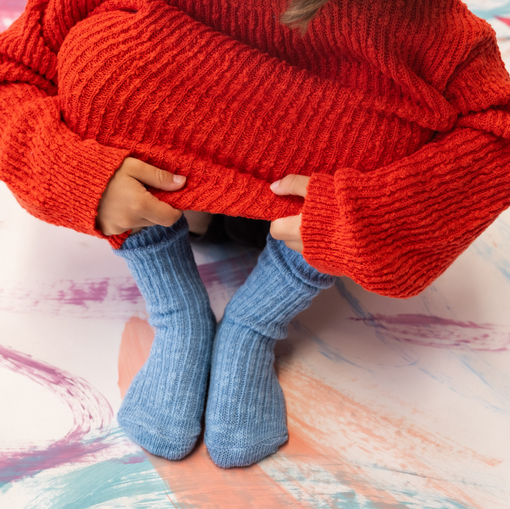 GROWN COTTON SLUB CHUNKY RIB SOCKS: DUCK EGG