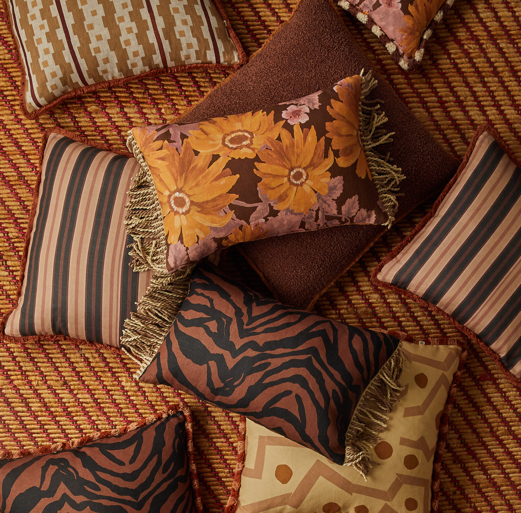 BONNIE AND NEIL SUITING STRIPE CUSHION: BLACK TAN/50CM