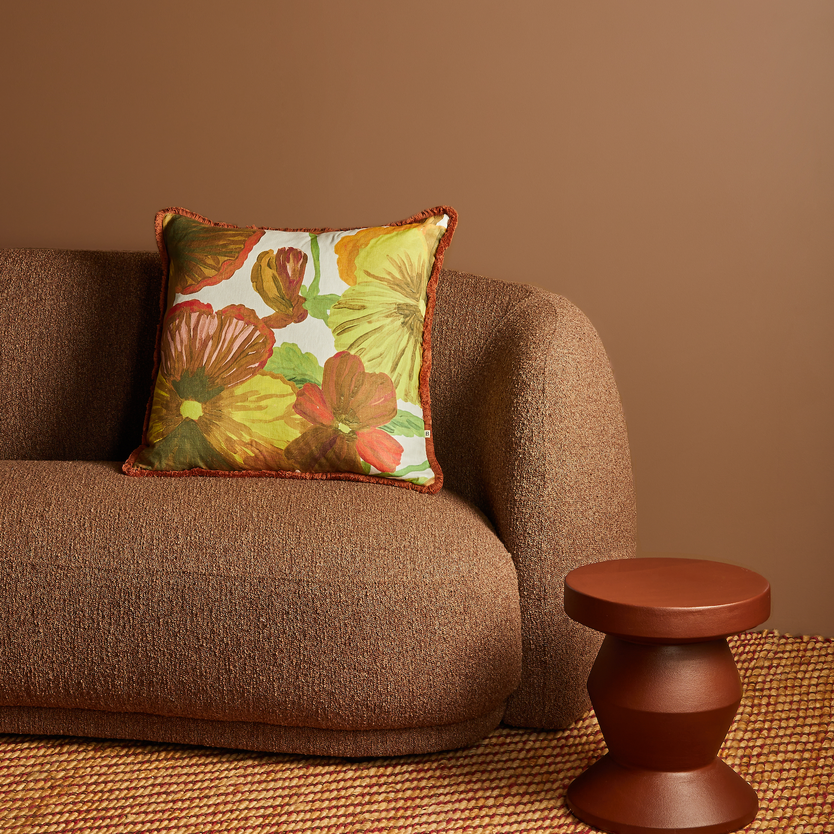 BONNIE AND NEIL WILD PANSY CUSHION: YELLOW/ 60CM