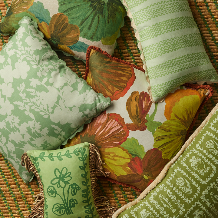 BONNIE AND NEIL WILD PANSY CUSHION: YELLOW/ 60CM