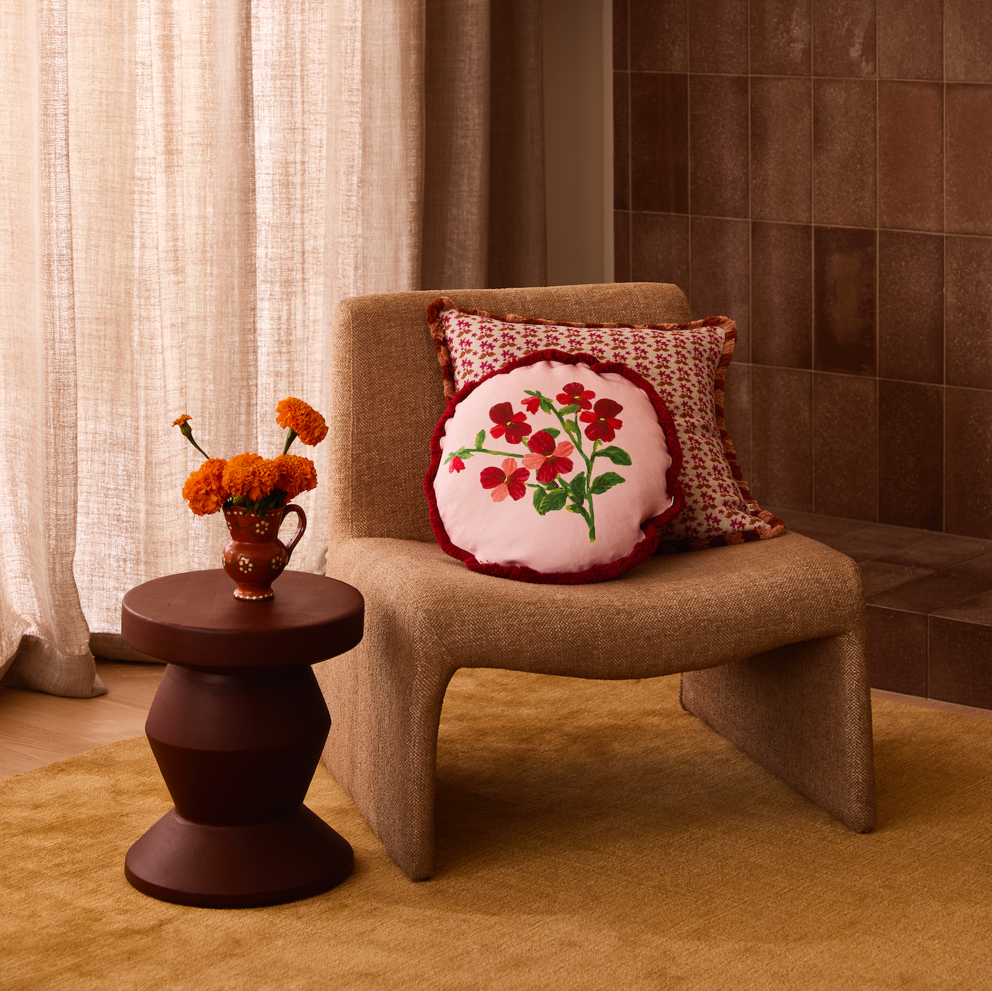 BONNIE AND NEIL MINI VIOLA ROUND CUSHION: 45CM