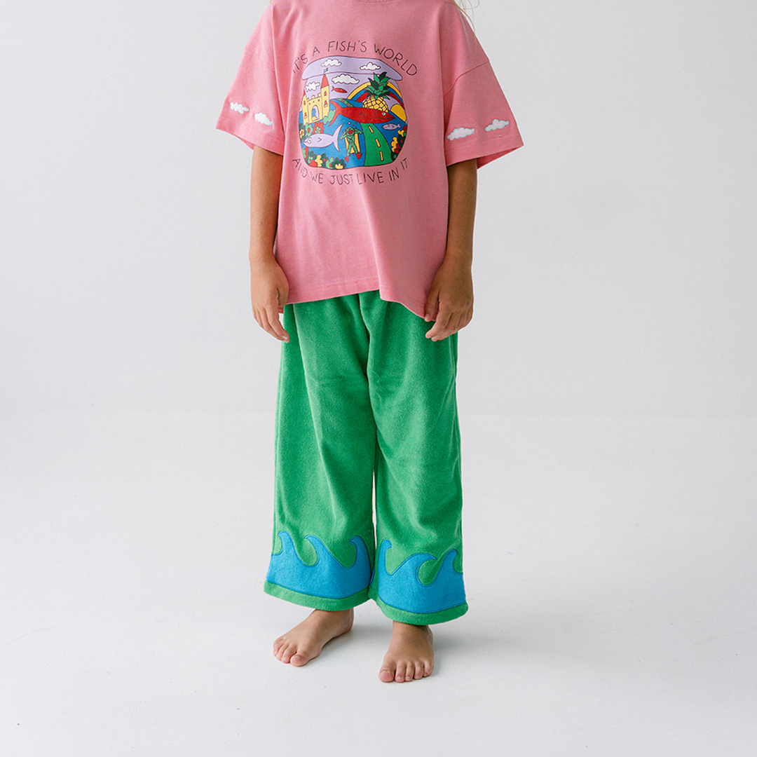 SPICY DUGONG KIDS WAVE TERRY PANTS: SEAWEED SPLASH