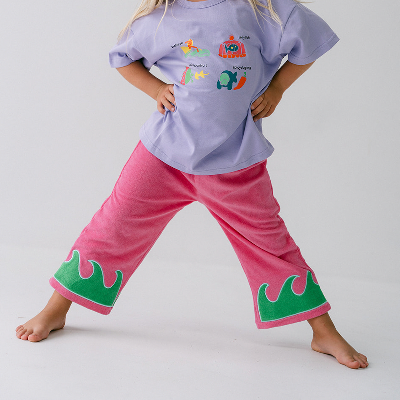SPICY DUGONG KIDS WAVE TERRY PANTS: PINK & RED