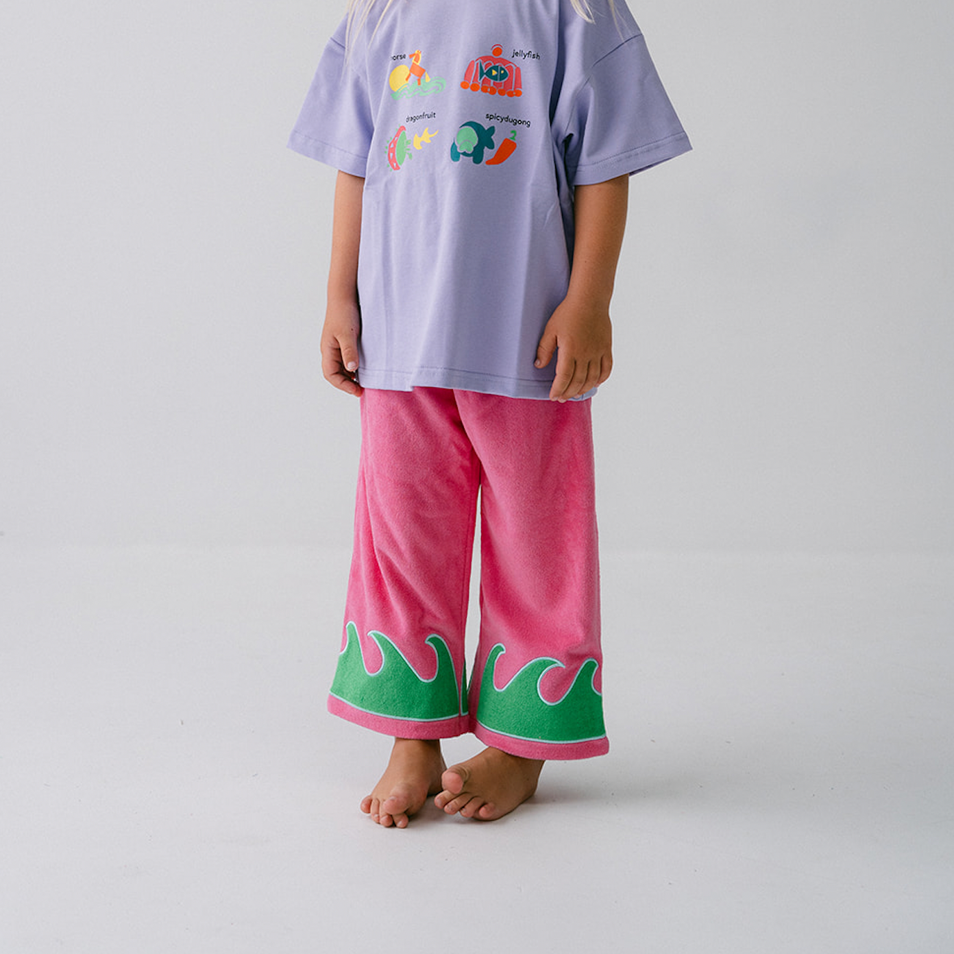 SPICY DUGONG KIDS WAVE TERRY PANTS: PINK & RED