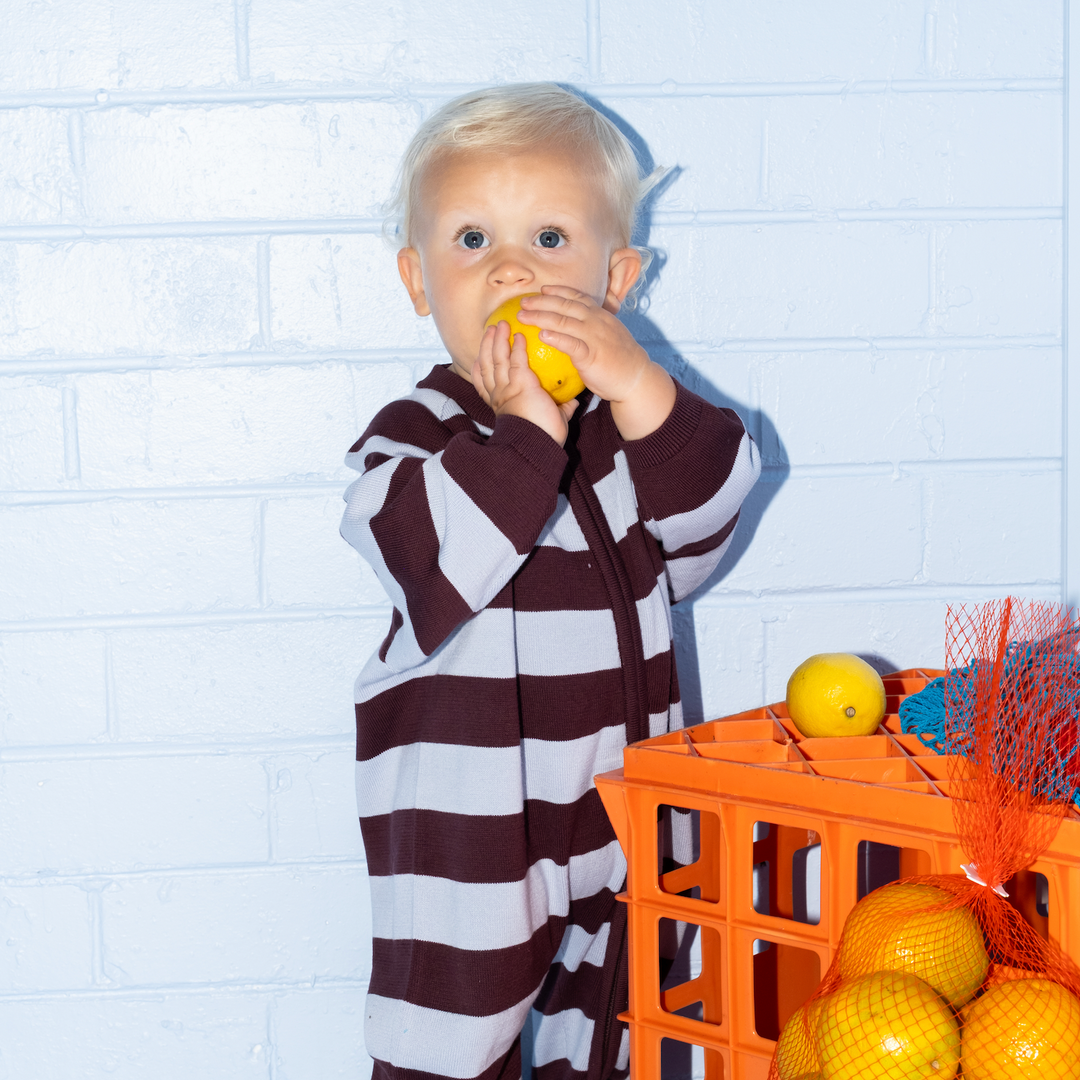 GROWN ORGANIC KNIT ZIP STARSUIT: PLUM &amp; HAZE