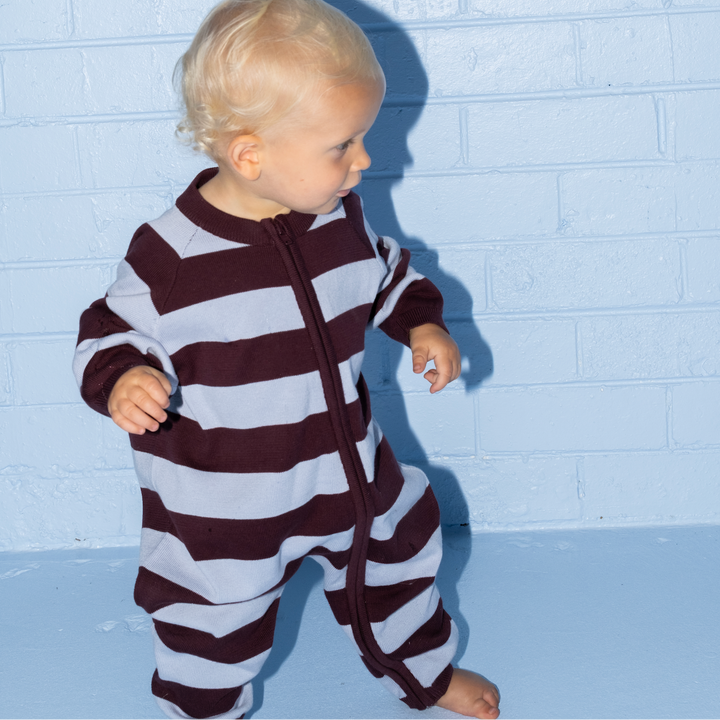 GROWN ORGANIC KNIT ZIP STARSUIT: PLUM &amp; HAZE